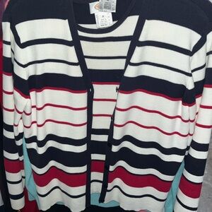 Talbots Navy, White & Red Striped Cardigan Set